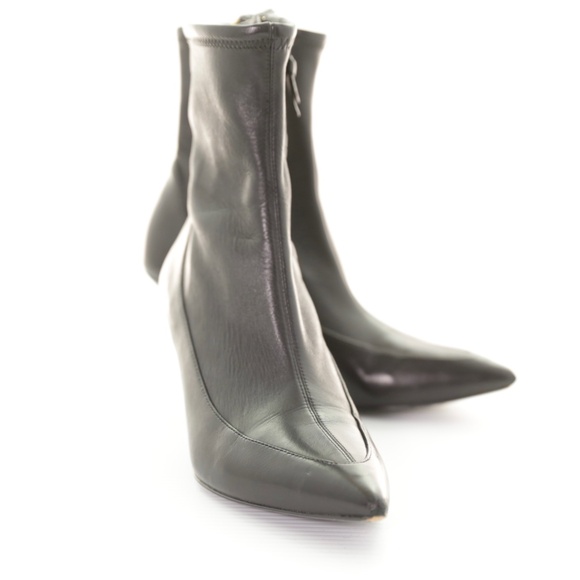 Diane Von Furstenberg Morgan Pointy Toe Booties Black Leather Sock Zip Women 8 - Picture 4 of 8